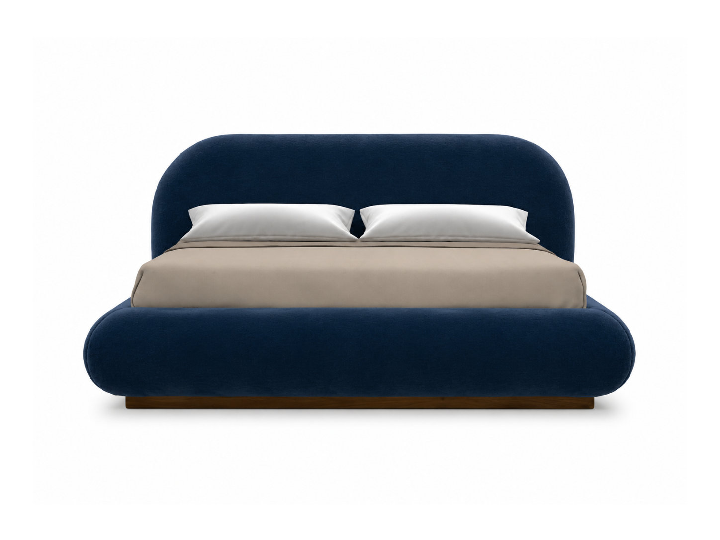Curva Bed in Cobalt velvet, front view
