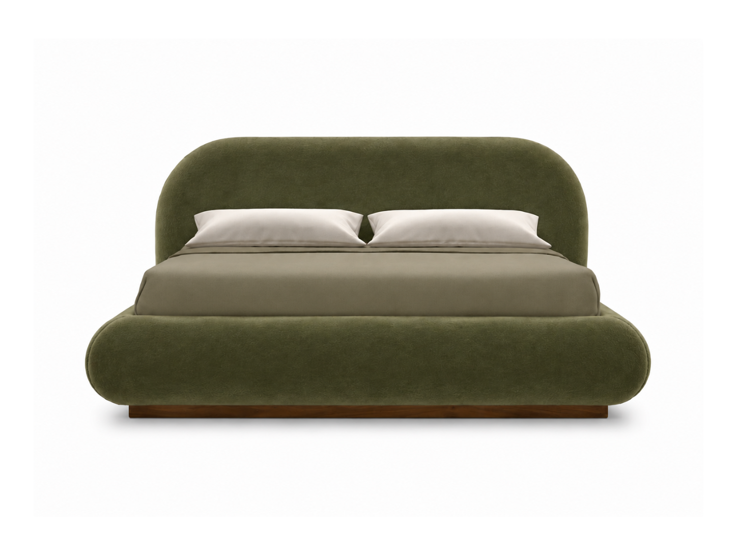 Curva Bed in Verde velvet, front view