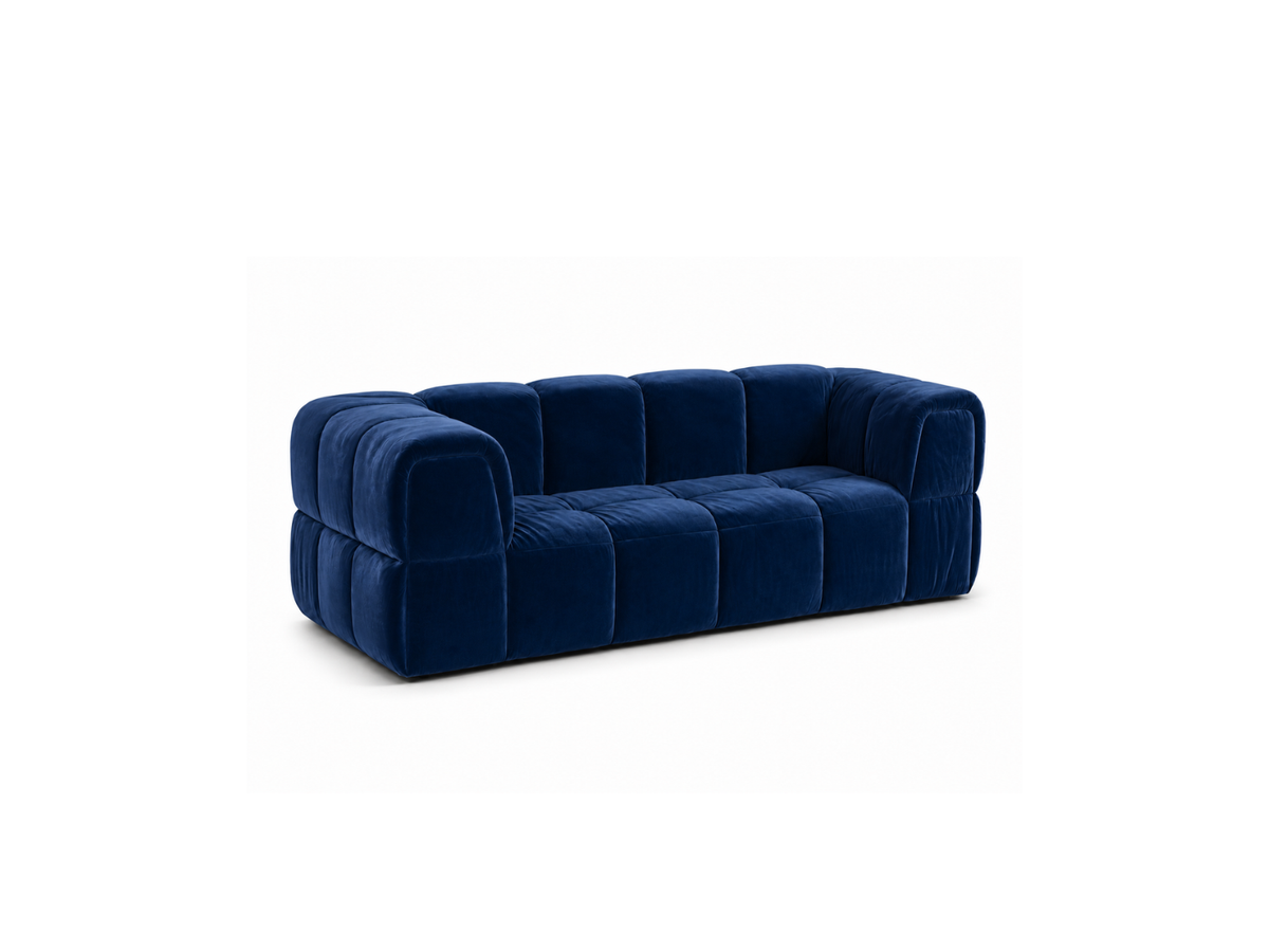 Turin Sofa 2 Seater in Cobalt velvet, front angle