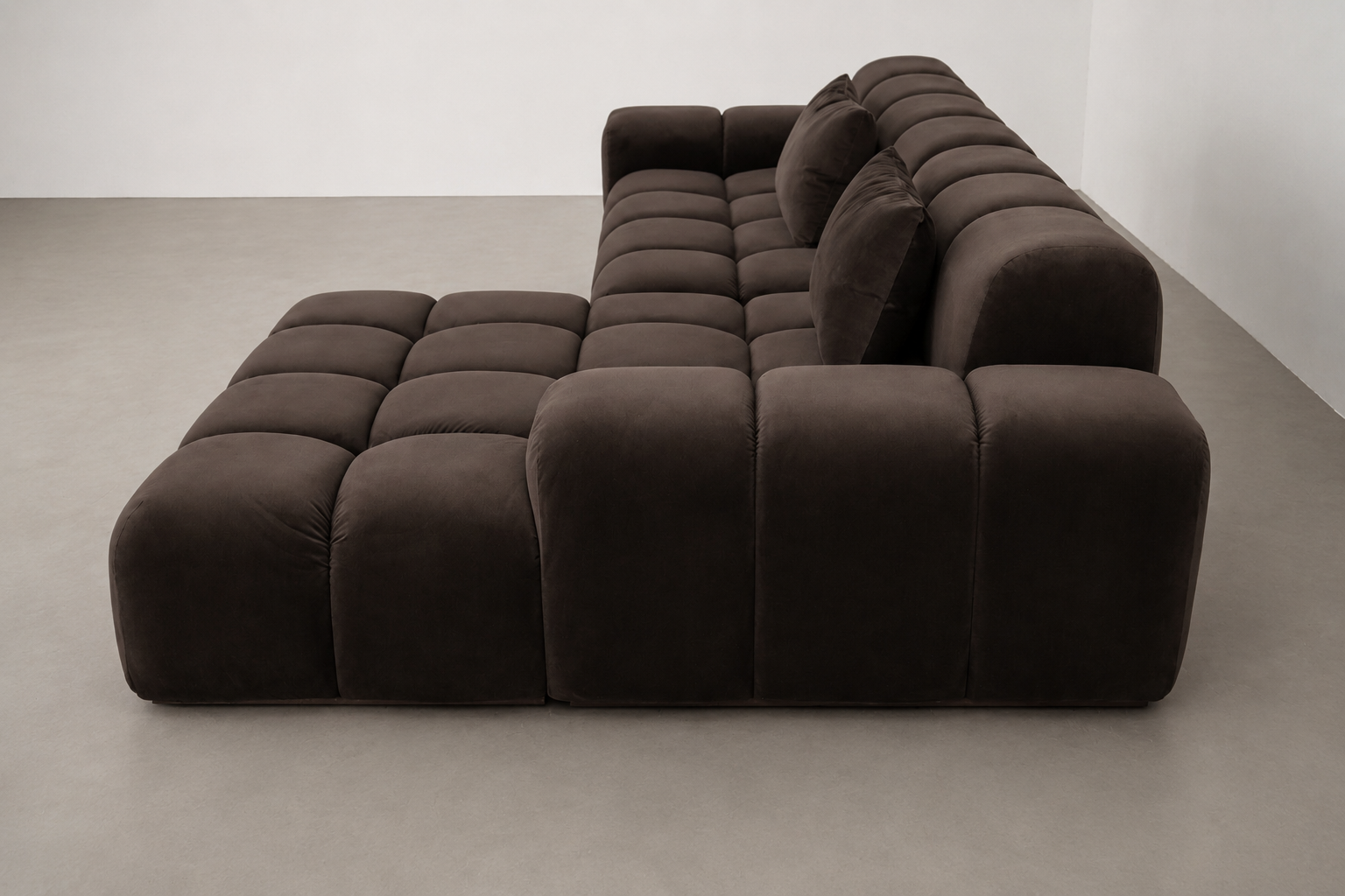 Bari Chaise Sectional, Dark Brown Velvet