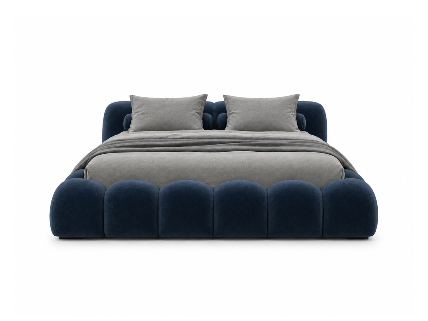 Bari Bed in Cobalt velvet, front view