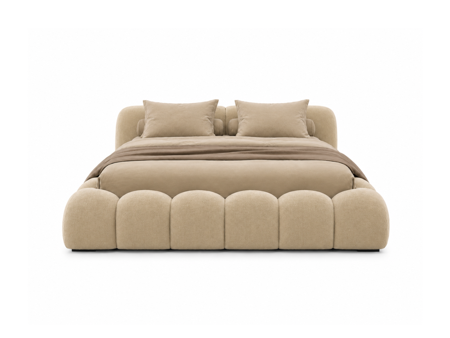Bari Bed in Creme velvet, front view