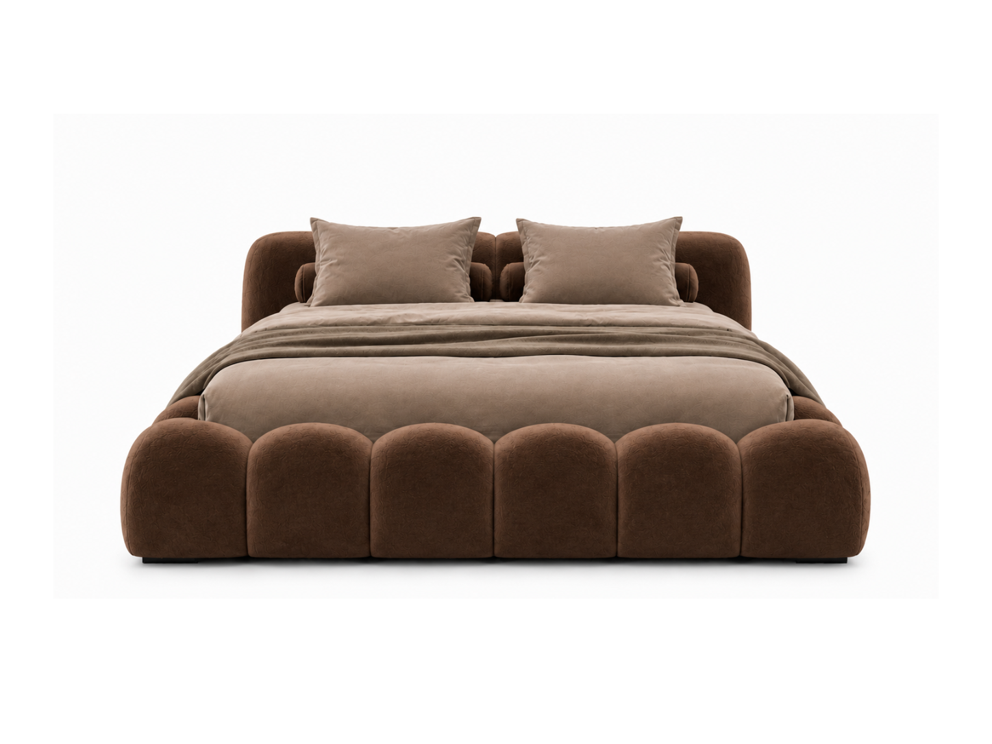 Bari Bed in Mocha velvet, front view