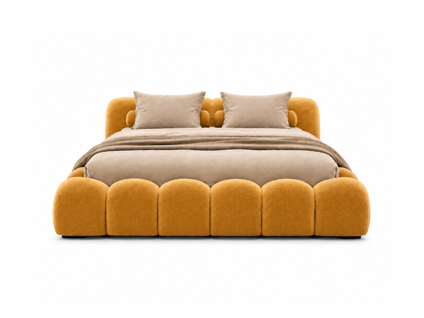Bari Bed in Saffron velvet, front view