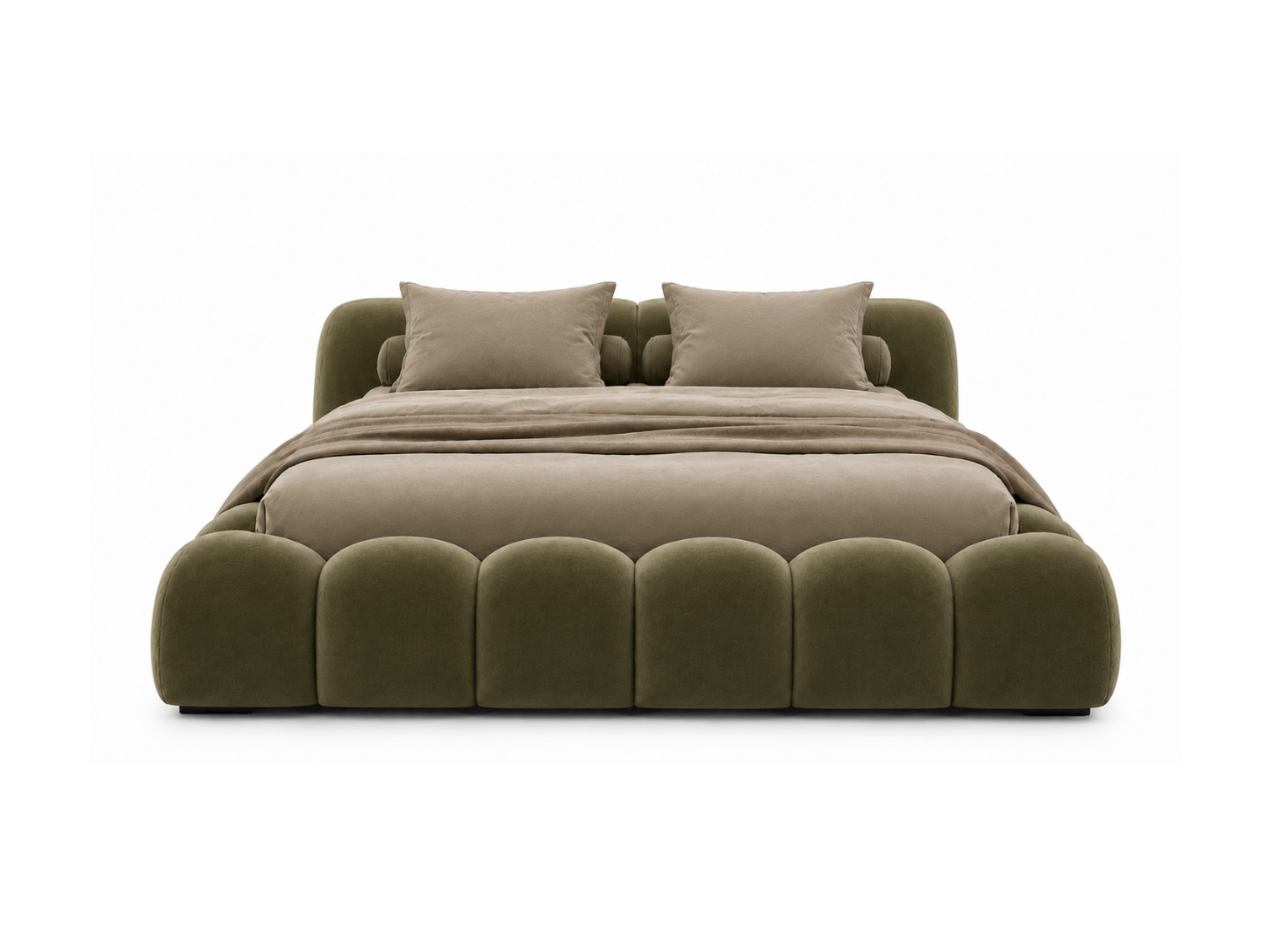 Bari Bed in Verde velvet, front view