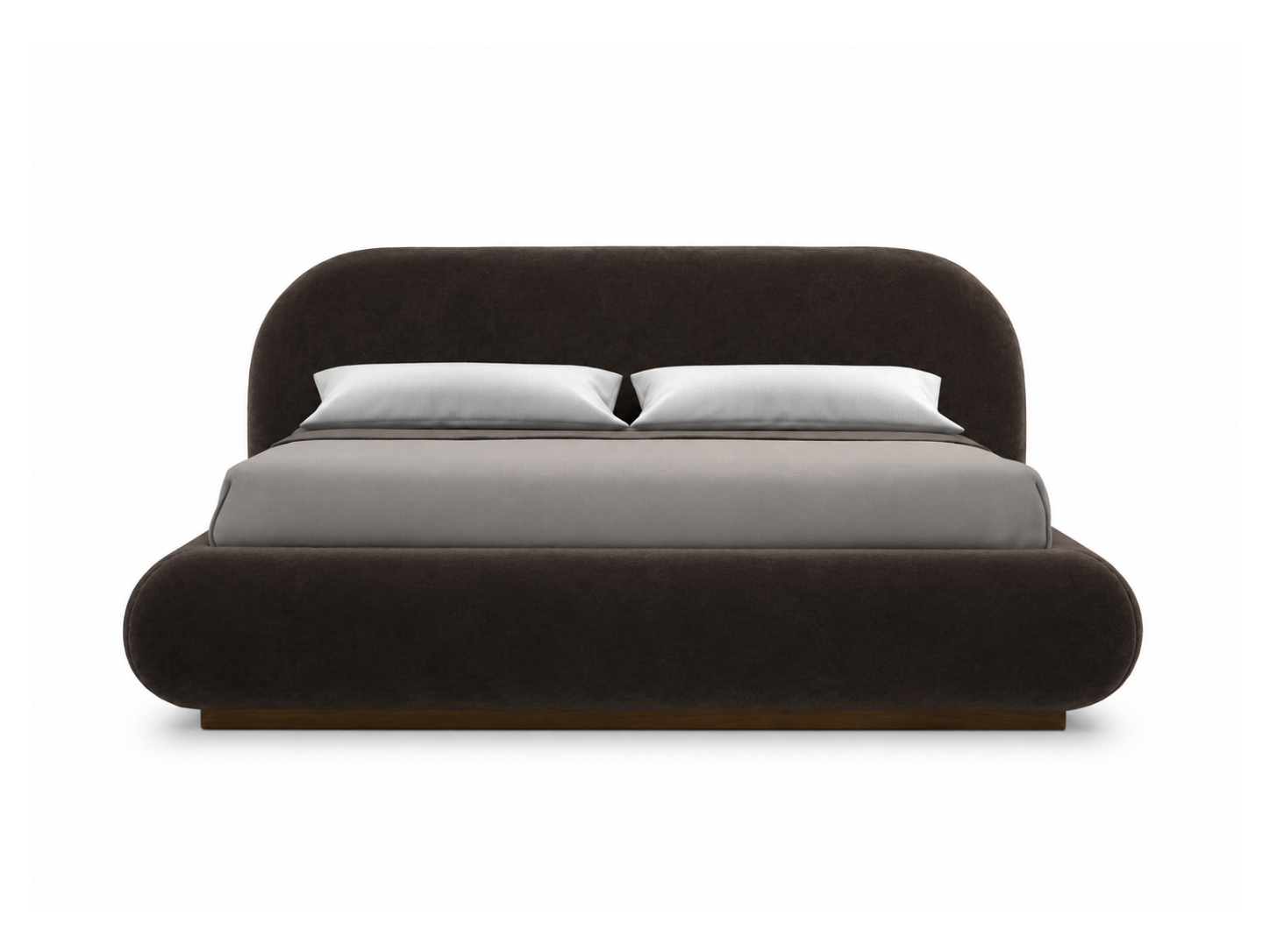Curva Bed King in Chocolate velvet, front angle