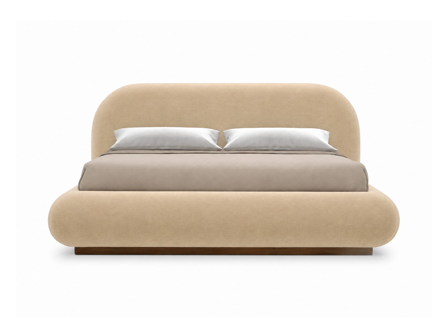 Curva Bed in Creme velvet, front view