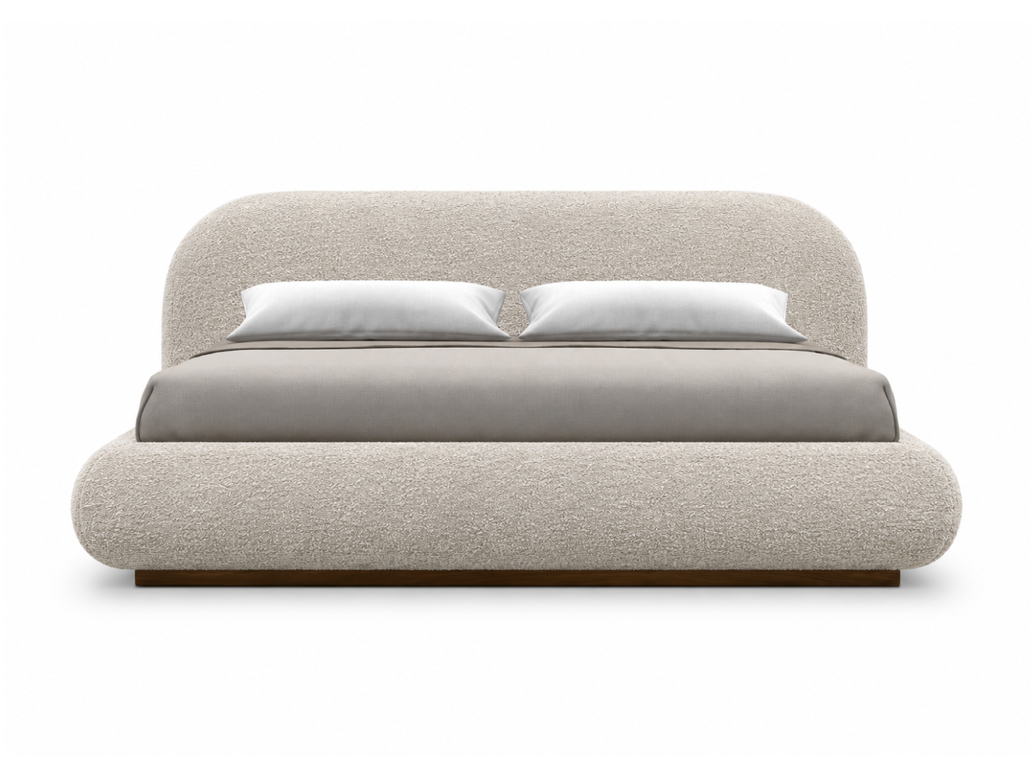 Curva Bed King in Creme velvet, front angle