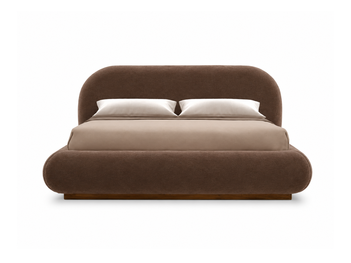 Curva Bed in Mocha velvet, front view