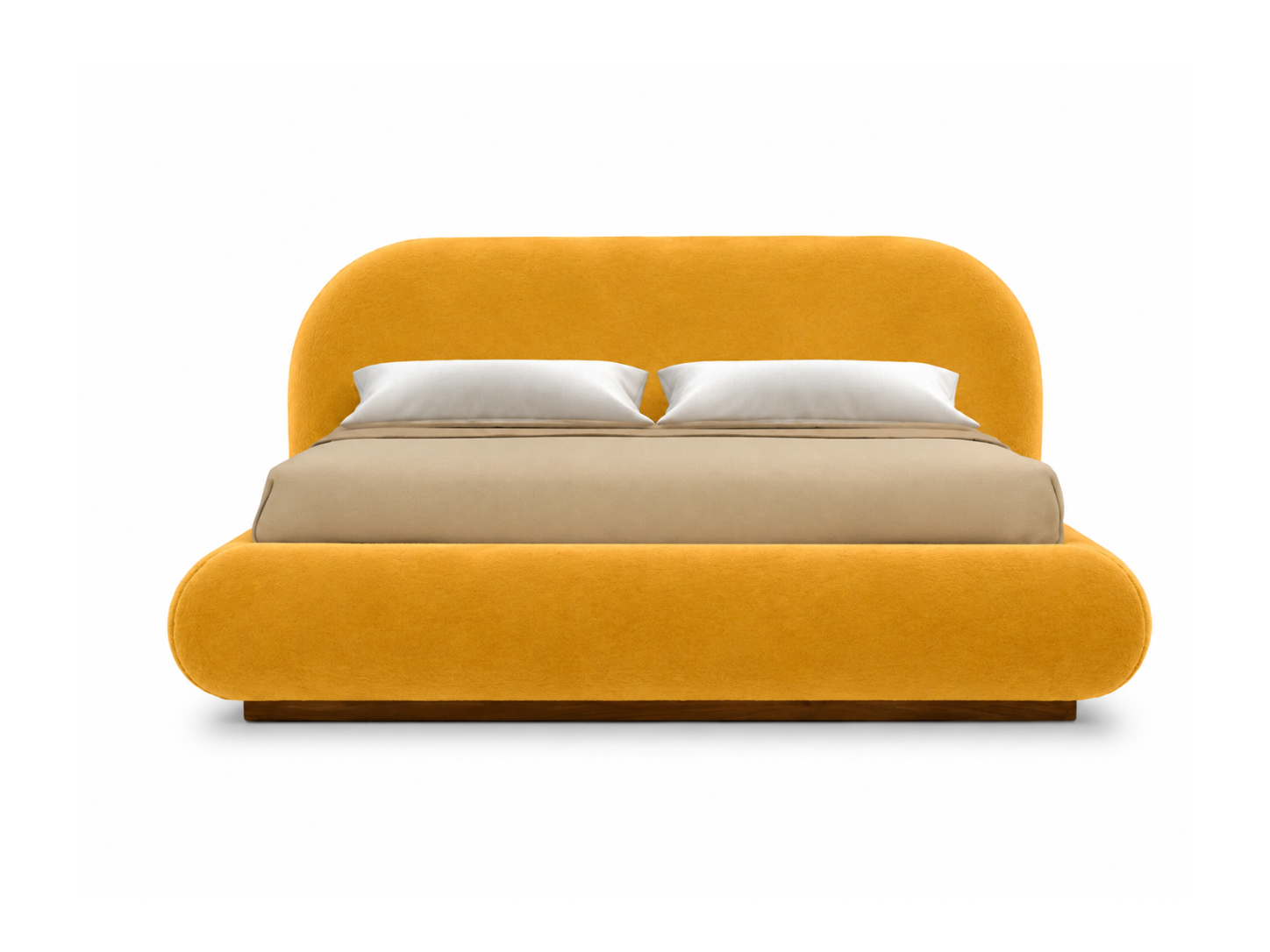 Curva Bed in Saffron velvet, front view