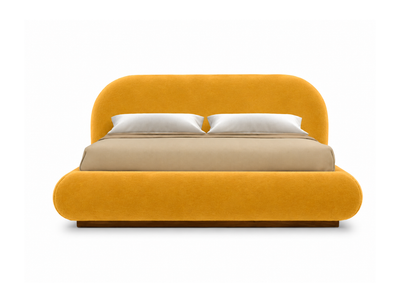 Curva Bed in Saffron velvet, front view