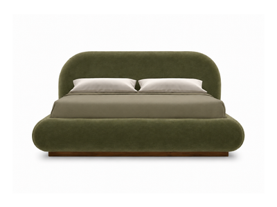 Curva Bed in Verde velvet, front view