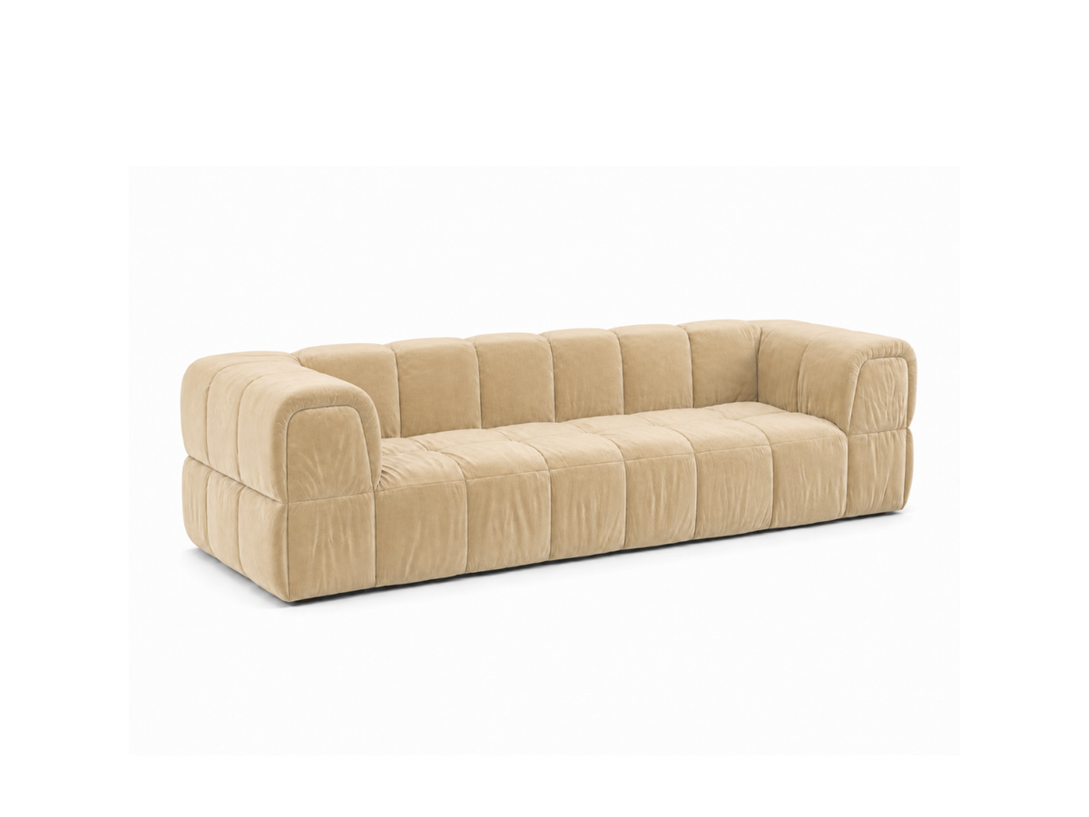 Turin Sofa 3-Seat in Creme velvet, hero45 angle.