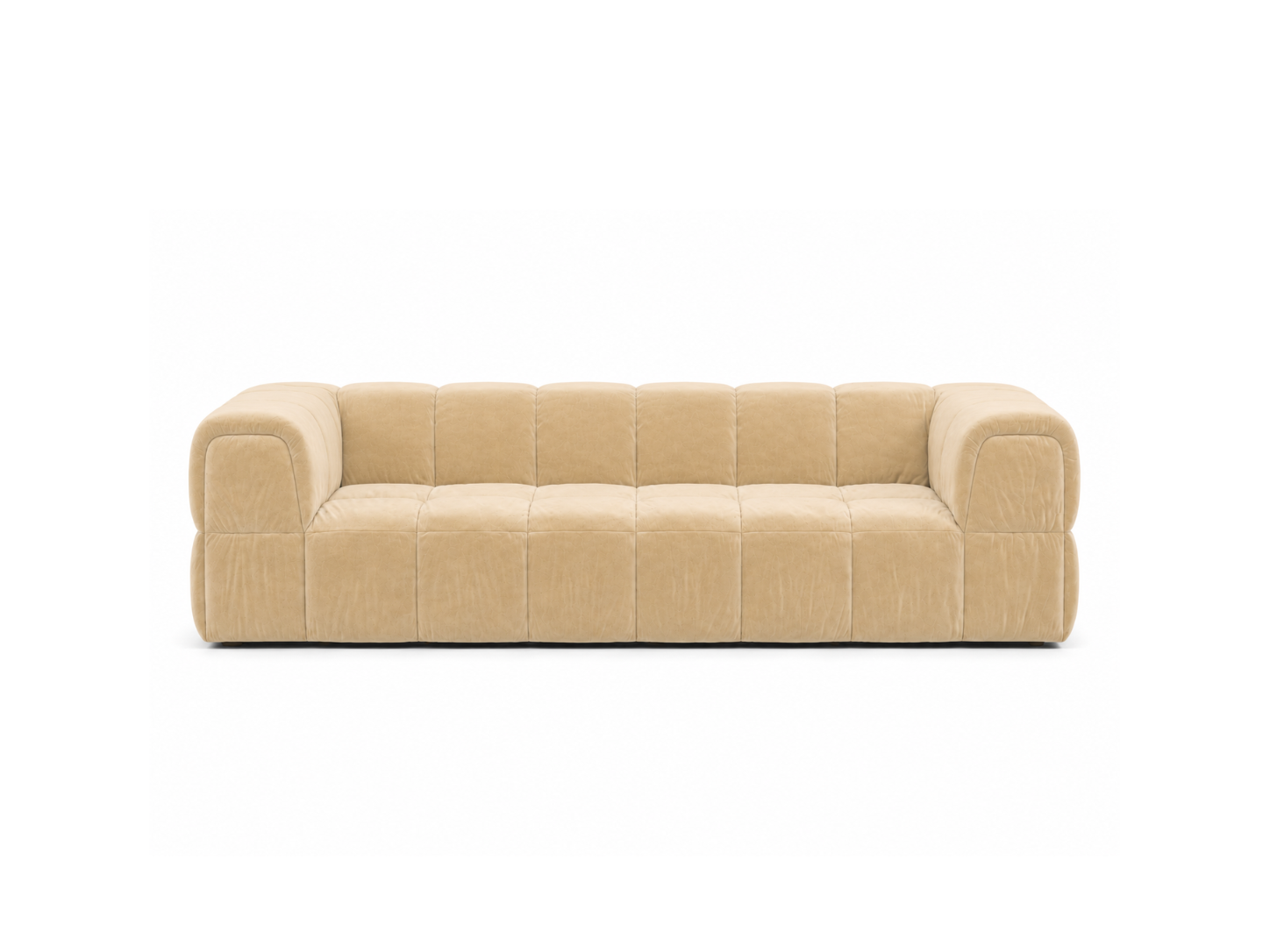 Turin Sofa 3-Seat in Creme velvet, front angle.
