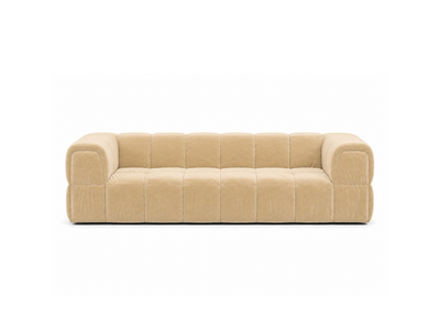 Turin Sofa 3-Seat in Creme velvet, front angle.