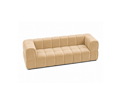 Turin Sofa 3-Seat in Creme velvet, high45 angle.