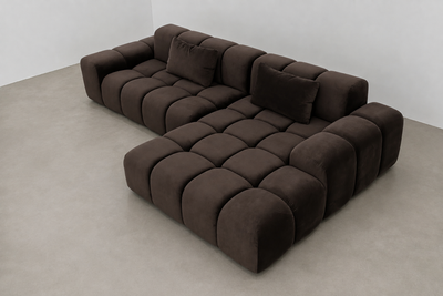Bari Chaise Sectional, Dark Brown Velvet